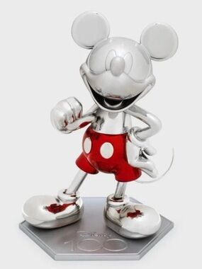 Disney 100 Limited Edition. Silver Chrome Mickey Mouse Statue with Red Shorts